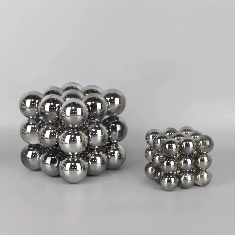 Two silver crystal glass ball stack blocks featuring magnetic cubes for elegant living room decor