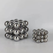 Two silver crystal glass ball stack blocks featuring magnetic cubes for elegant living room decor