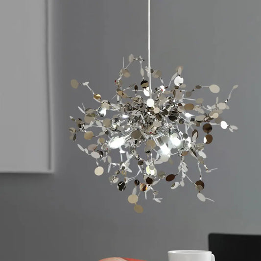 Silver Metal LED Pendant Light Fixture for Modern Living Rooms