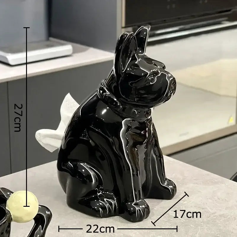 Shiny black ceramic french bulldog tissue box with glossy finish and detailed features for decorbites french bulldog decor