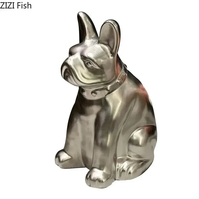 Shiny silver metallic french bulldog ceramic tissue box with detailed collar for decorbites french bulldog decor