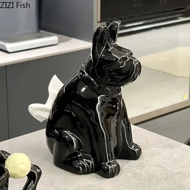 Black glossy ceramic french bulldog tissue box holder for decorbites french bulldog living room decor