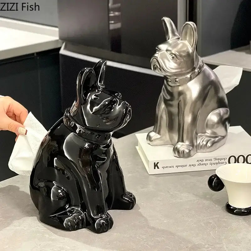 Black glossy french bulldog ceramic tissue box holder for home decorbites french bulldog living room decor