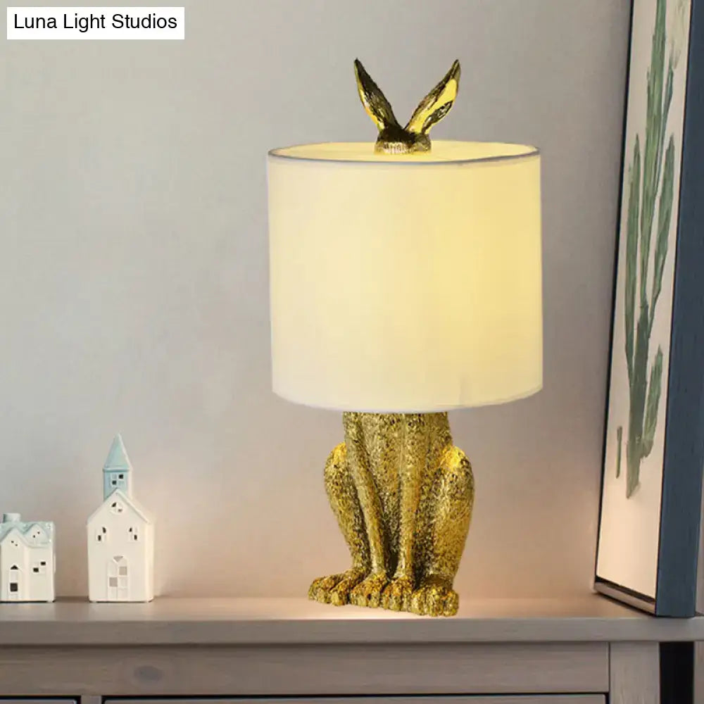 Golden rabbit nightstand lamp with textured finish and cream fabric shade 110v-120v 220v-240v bedside table light