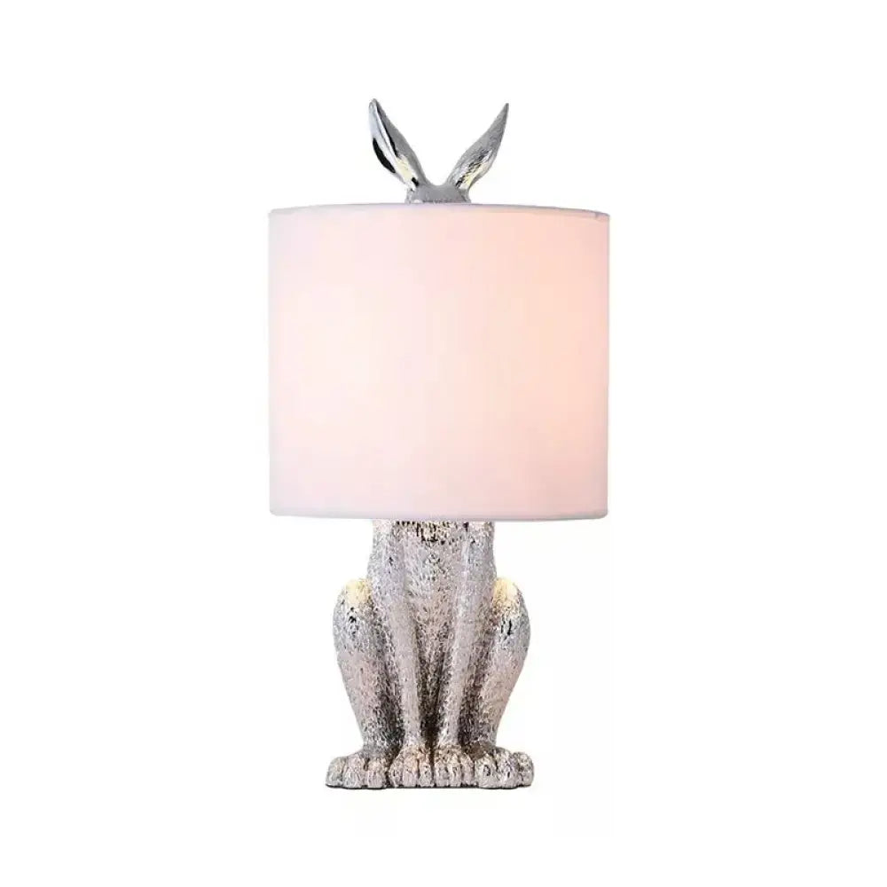 Silver rabbit nightstand lamp with textured metallic finish and soft pink shade for bedside table light 110v-120v 220v-240v
