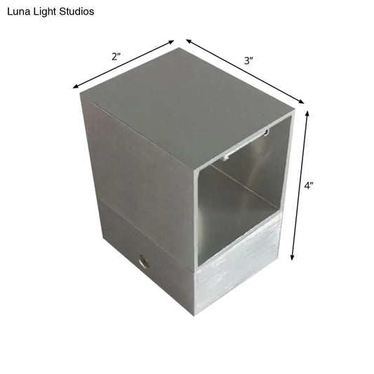 Silver rectangular metallic wall mount light with multicolor led for bedroom measuring 2 by 3 by 4 inches