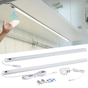 Silver rectangular pir motion sensor cabinet light with sleek design and white power cord for kitchen and living spaces