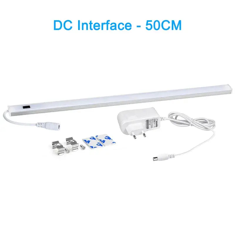 Silver rectangular pir motion sensor cabinet lights with 50cm white led strip light and power adapter for living spaces