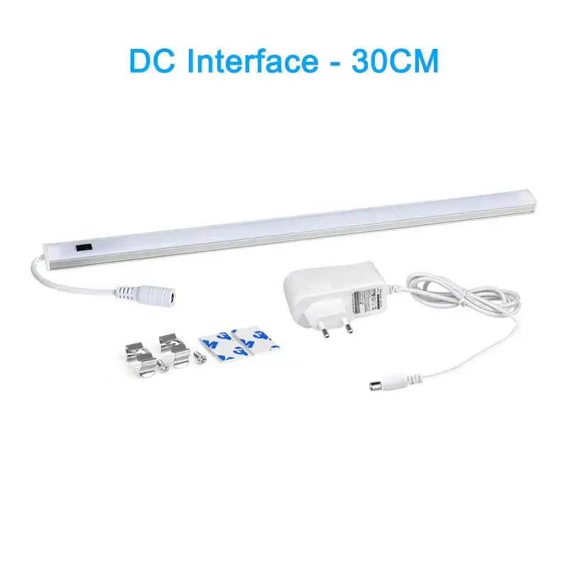 Silver rectangular pir motion sensor cabinet lights with 30cm white led strip light and power adapter for living spaces