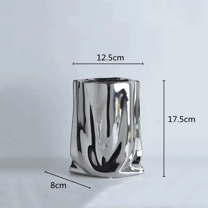 Silver Ruffled Ceramic Flower Vase - silver-S - Vase