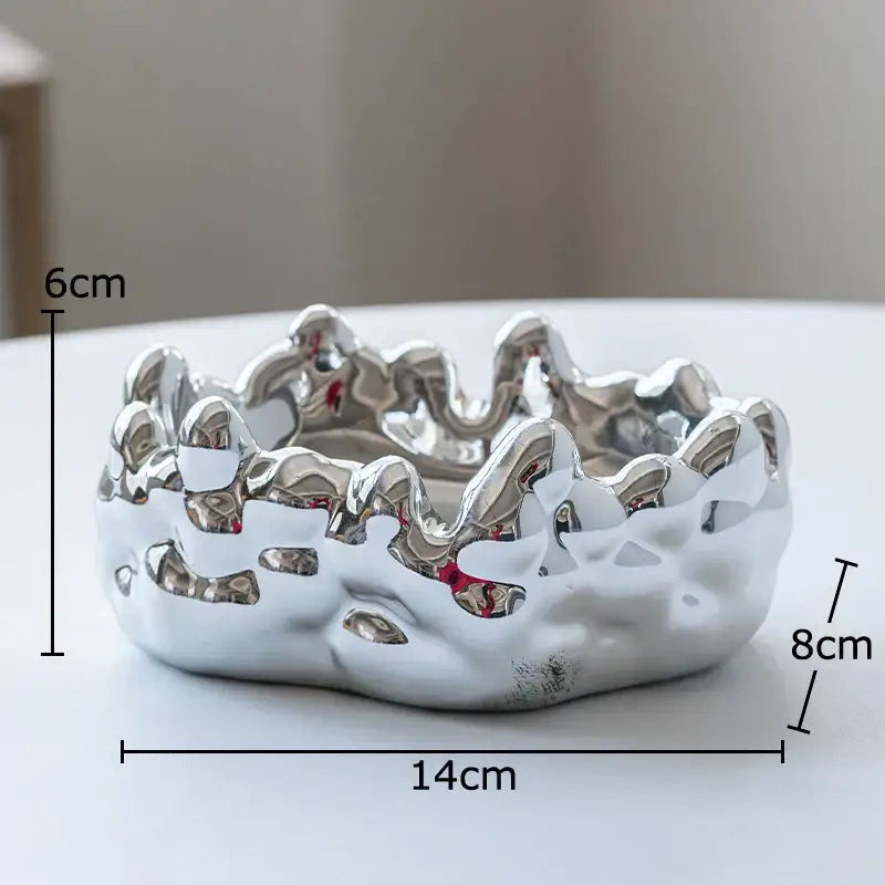 Glossy white ceramic bubble clouds ashtray with silver textured crown design for office smoking accessory decorbites ceramic bubble