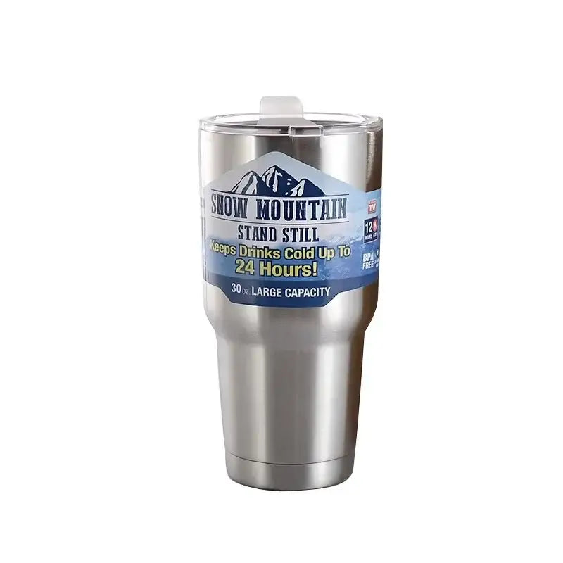DecorBites™ Freeze Thermos Bottle Straw Stainless Steel Tumbler 30oz - Ice Mountain Cup - Silver / 900ML