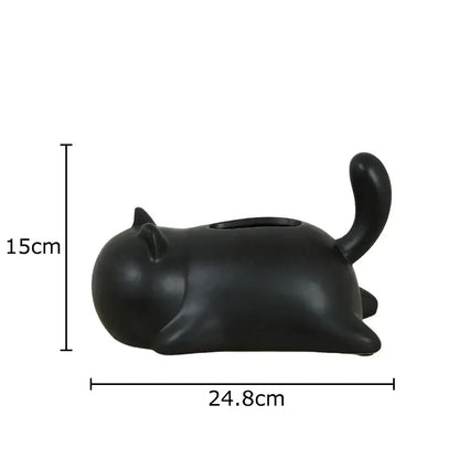 Black ceramic cat ceramic tissue planter with smooth glossy finish featured in silver and yellow cat ceramic tissue decorbites decor