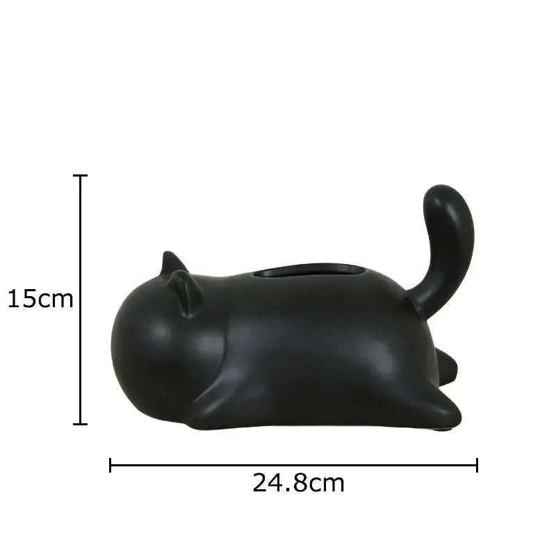 Black ceramic cat ceramic tissue planter with smooth glossy finish featured in silver and yellow cat ceramic tissue decorbites decor