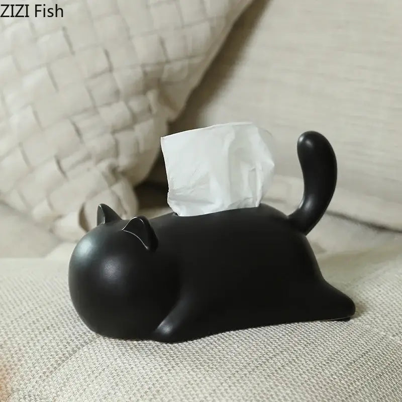 Black cat ceramic tissue box holder with smooth matte finish for living room decorbites cat ceramic tissue use