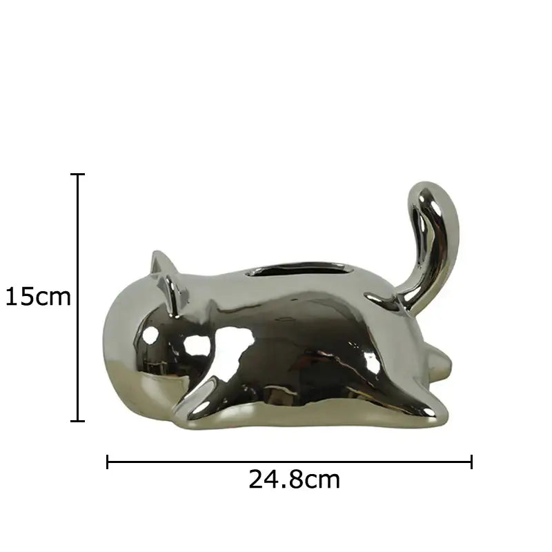 Silver and yellow cat ceramic tissue box with shiny silver cat ceramic money box slot for decorbites cat ceramic use
