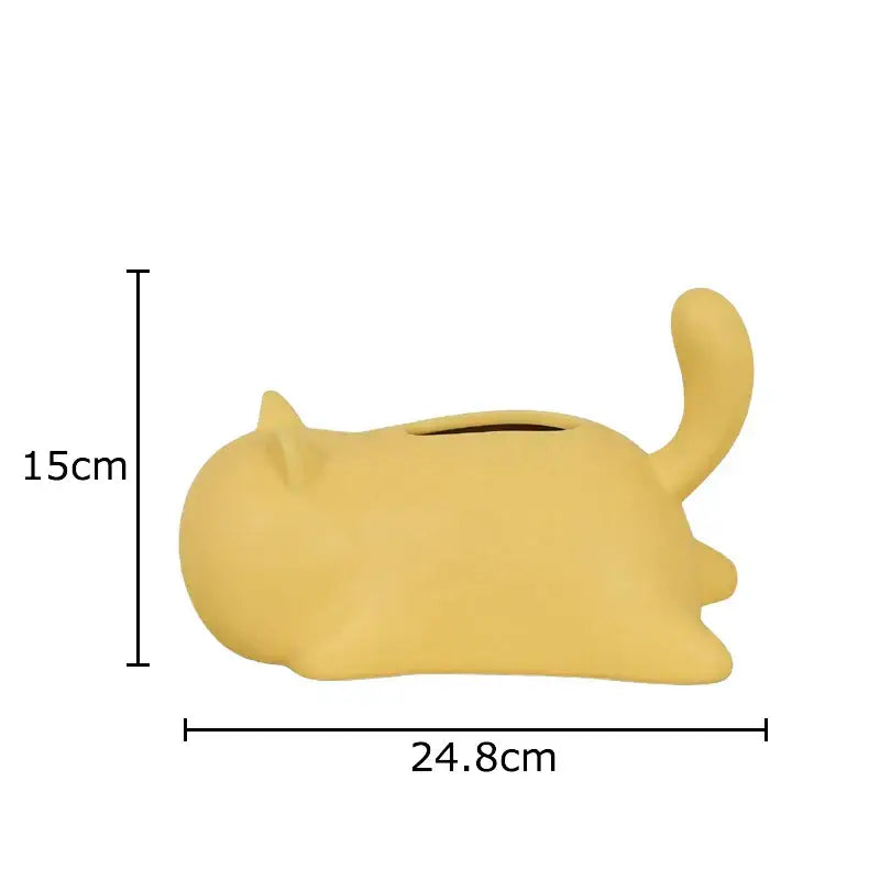 A soft yellow cat ceramic tissue box with a smooth matte finish ideal for living room decor by decorbites cat ceramic