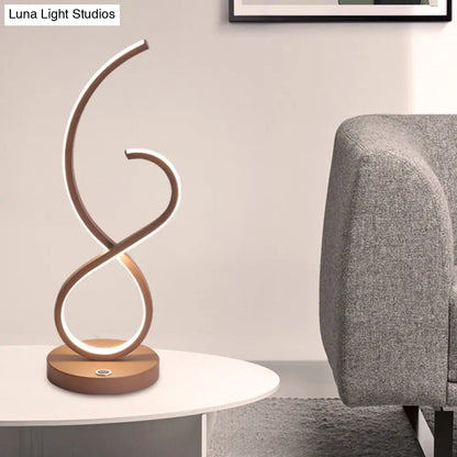 Simona - Coffee Metallic Linear Table Lamp: Minimalist LED Nightstand Lighting