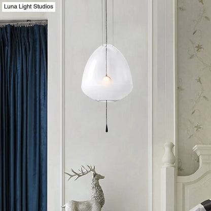 Simple 1-Head Elliptical Bedside Pendant Lamp - Clear Frosted Glass, Ceiling Suspension Lighting