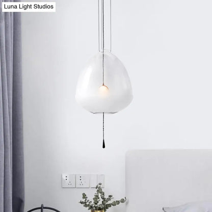 Simple 1-Head Elliptical Bedside Pendant Lamp - Clear Frosted Glass, Ceiling Suspension Lighting