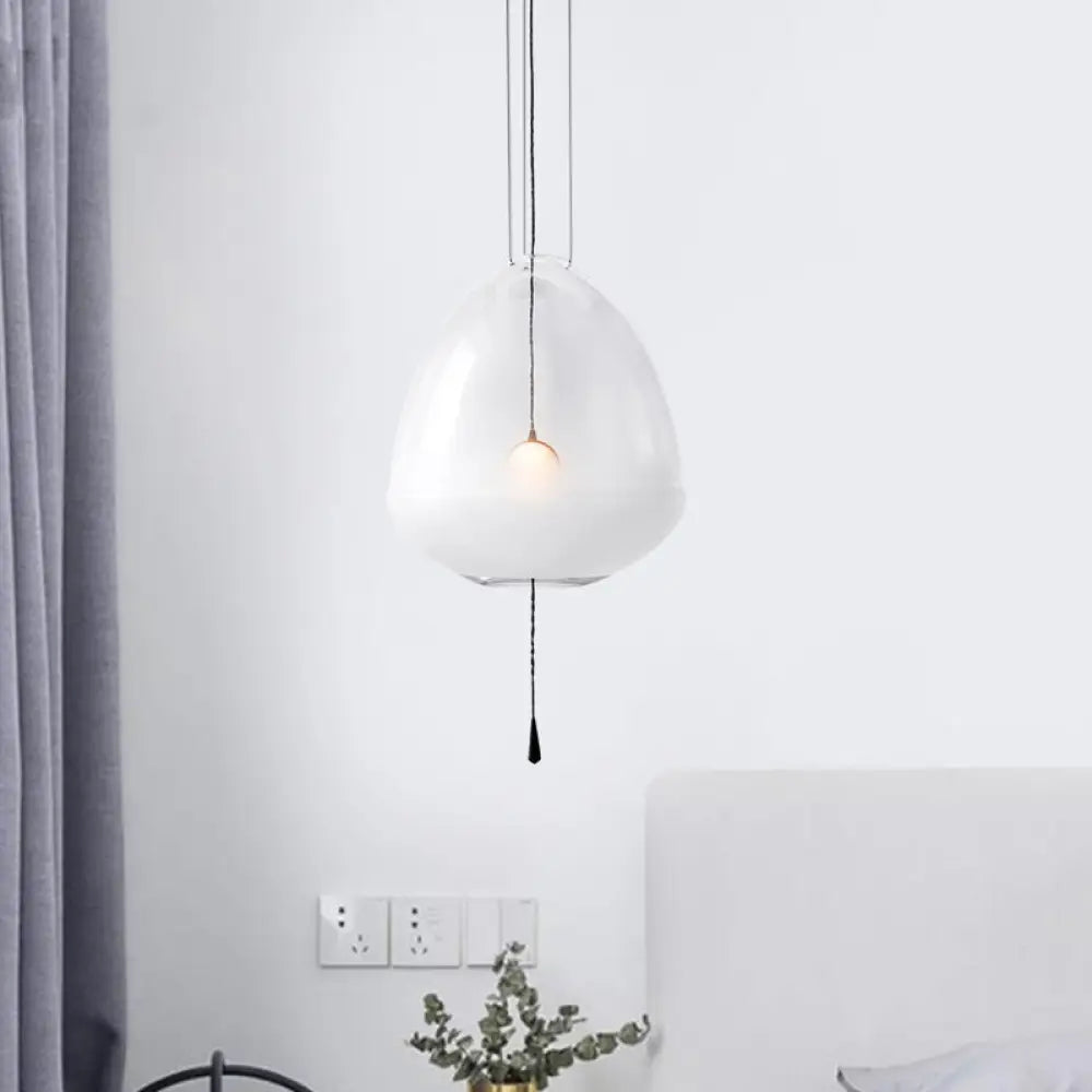 Simple 1-Head Elliptical Bedside Pendant Lamp - Clear Frosted Glass, Ceiling Suspension Lighting