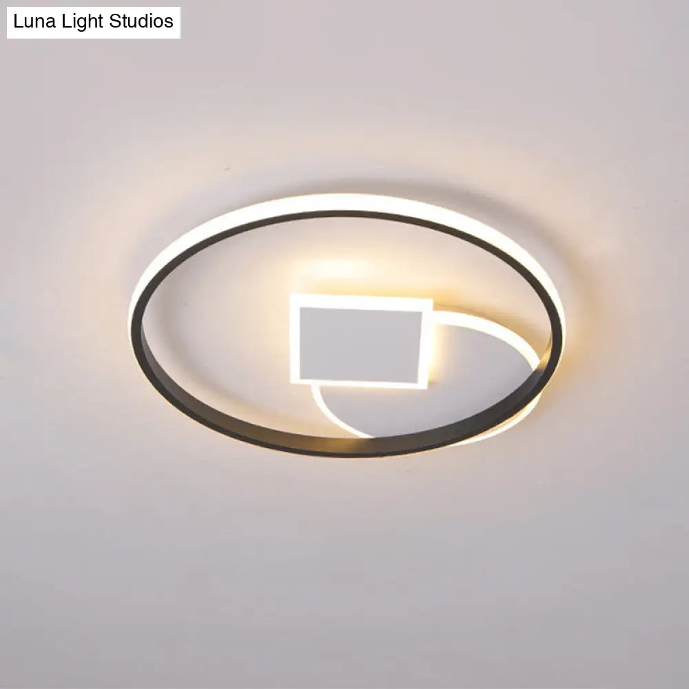 DecorBites™ DecorBites™ Simple Acrylic LED Flush Mount Ceiling Lamp, Round and Square Design, White-Black, White/Warm Light, 16.5"/20.5" Wide