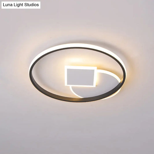 DecorBites™ DecorBites™ Simple Acrylic LED Flush Mount Ceiling Lamp, Round and Square Design, White-Black, White/Warm Light, 16.5"/20.5" Wide