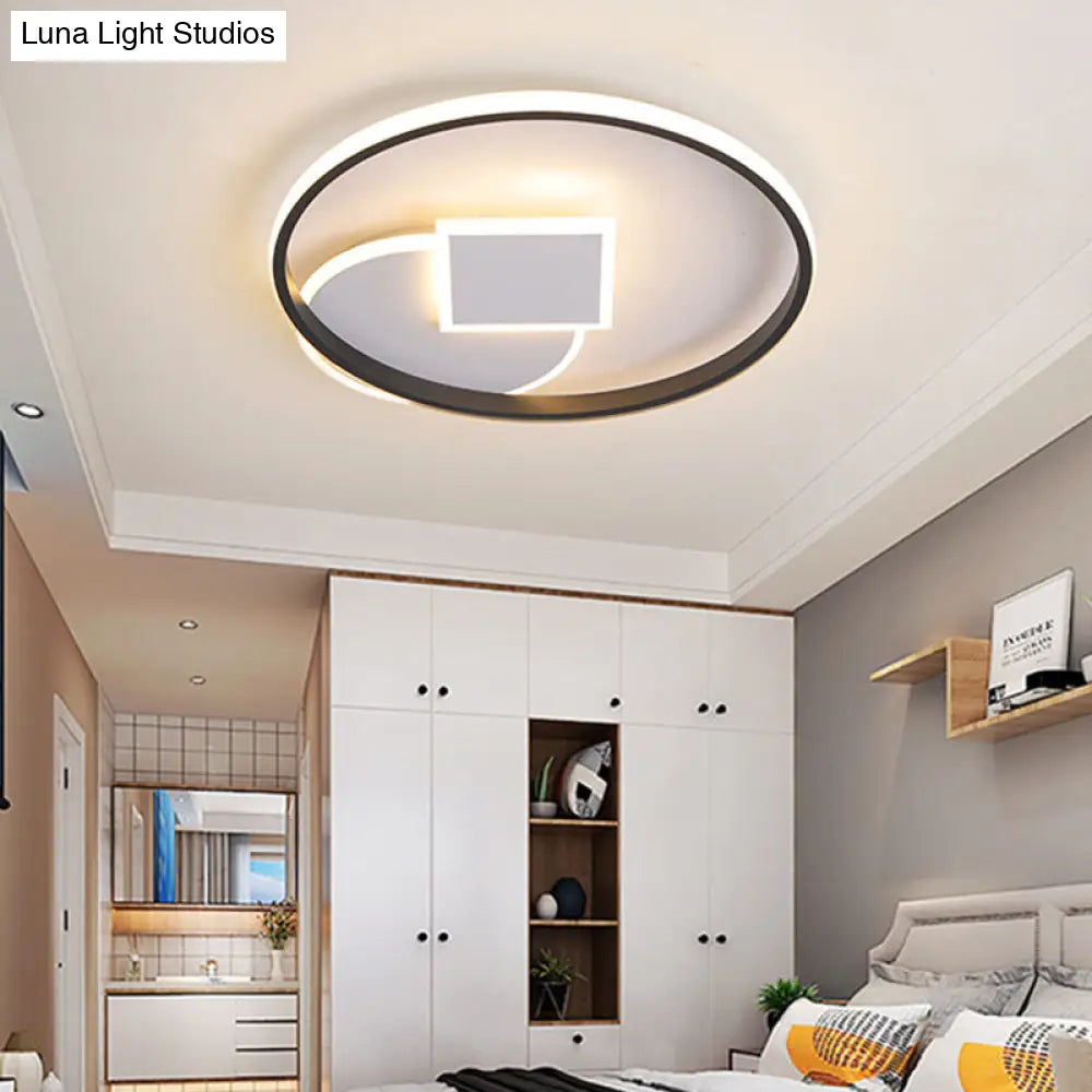 DecorBites™ DecorBites™ Simple Acrylic LED Flush Mount Ceiling Lamp, Round and Square Design, White-Black, White/Warm Light, 16.5"/20.5" Wide