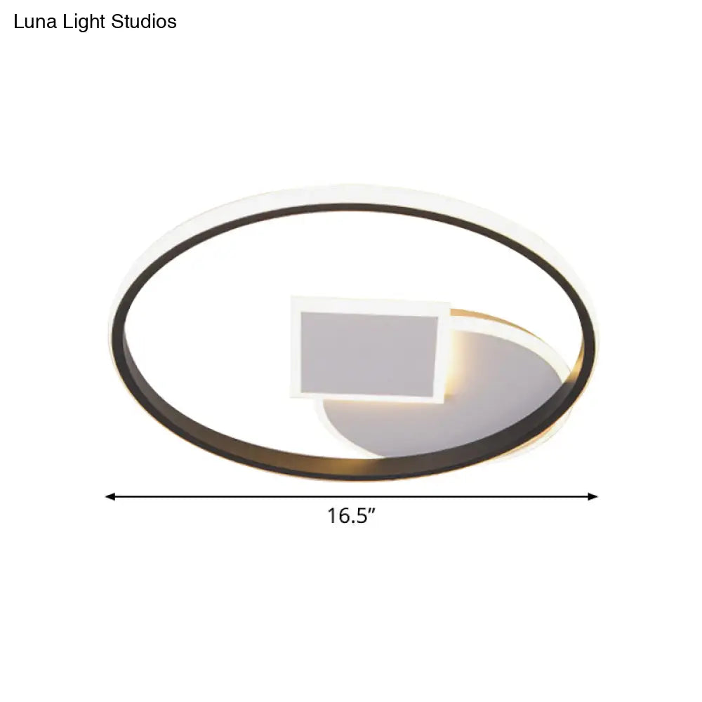 DecorBites™ DecorBites™ Simple Acrylic LED Flush Mount Ceiling Lamp, Round and Square Design, White-Black, White/Warm Light, 16.5"/20.5" Wide