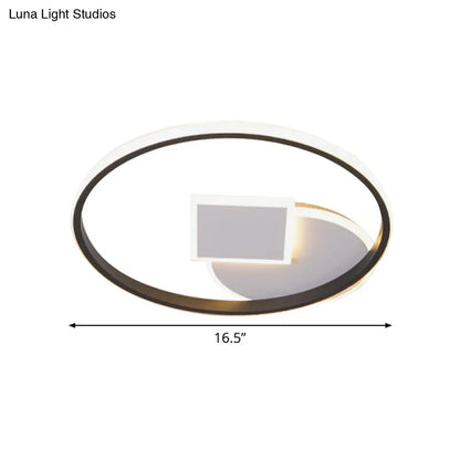 DecorBites™ DecorBites™ Simple Acrylic LED Flush Mount Ceiling Lamp, Round and Square Design, White-Black, White/Warm Light, 16.5"/20.5" Wide