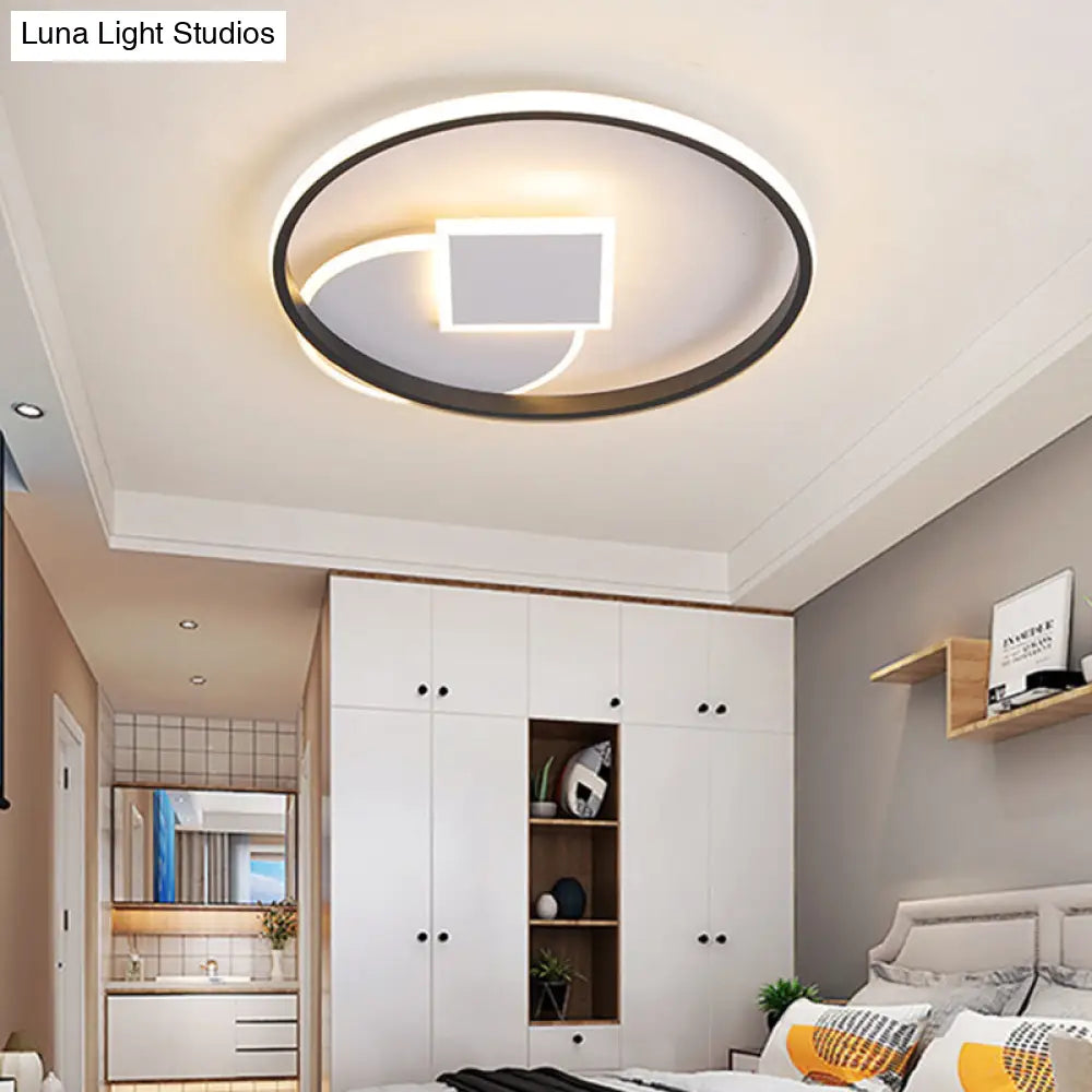 DecorBites™ DecorBites™ Simple Acrylic LED Flush Mount Ceiling Lamp, Round and Square Design, White-Black, White/Warm Light, 16.5"/20.5" Wide