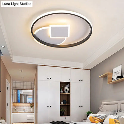 DecorBites™ DecorBites™ Simple Acrylic LED Flush Mount Ceiling Lamp, Round and Square Design, White-Black, White/Warm Light, 16.5"/20.5" Wide
