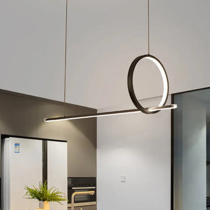 Lámpara de techo lineal y circular sencilla de acrílico - Lámpara colgante negra con luz cálida/blanca