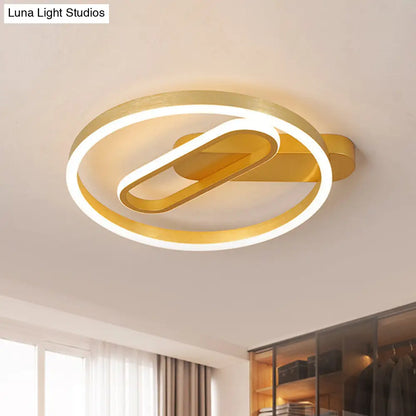 DecorBites™ DecorBites™ Simple Aluminum LED Ceiling Flush Mount Lighting in Gold - Circle and Oblong Shapes, Warm/White Light - 16"/19.5" Wide for Bedrooms