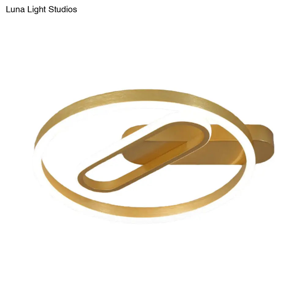 DecorBites™ DecorBites™ Simple Aluminum LED Ceiling Flush Mount Lighting in Gold - Circle and Oblong Shapes, Warm/White Light - 16"/19.5" Wide for Bedrooms