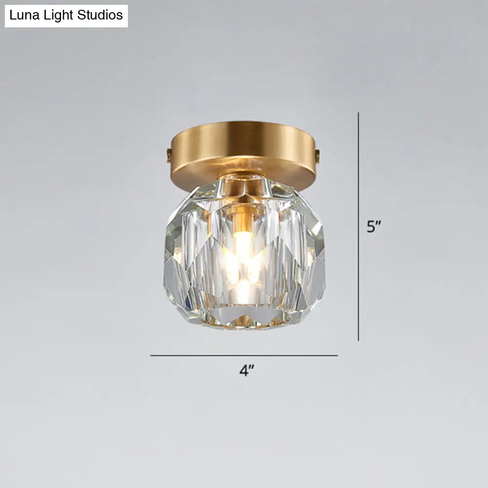 DecorBites™ DecorBites™ Simple and Elegant Mini Faceted Crystal Flush Light in Gold - Ideal for Corridors and Small Spaces