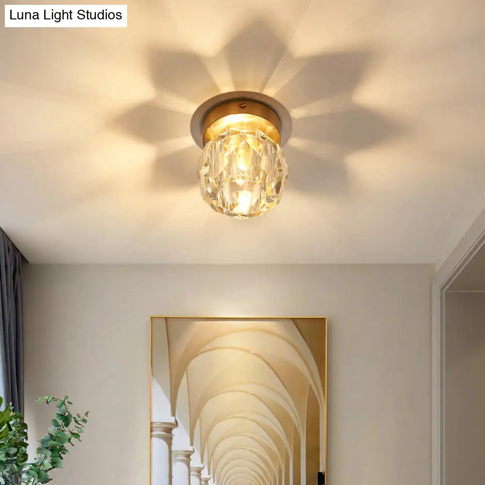 DecorBites™ DecorBites™ Simple and Elegant Mini Faceted Crystal Flush Light in Gold - Ideal for Corridors and Small Spaces