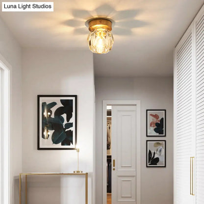 DecorBites™ DecorBites™ Simple and Elegant Mini Faceted Crystal Flush Light in Gold - Ideal for Corridors and Small Spaces
