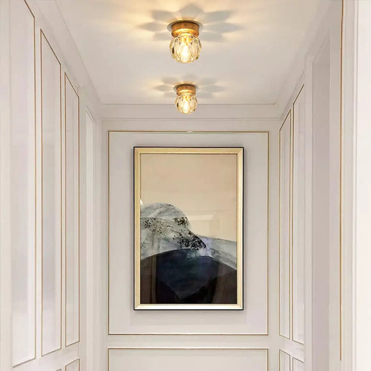 DecorBites™ DecorBites™ Simple and Elegant Mini Faceted Crystal Flush Light in Gold - Ideal for Corridors and Small Spaces