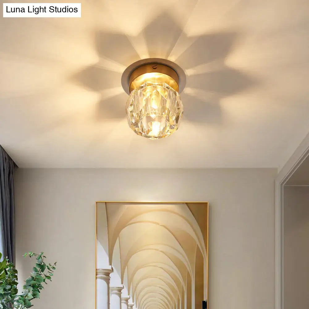 DecorBites™ DecorBites™ Simple and Elegant Mini Faceted Crystal Flush Light in Gold - Ideal for Corridors and Small Spaces
