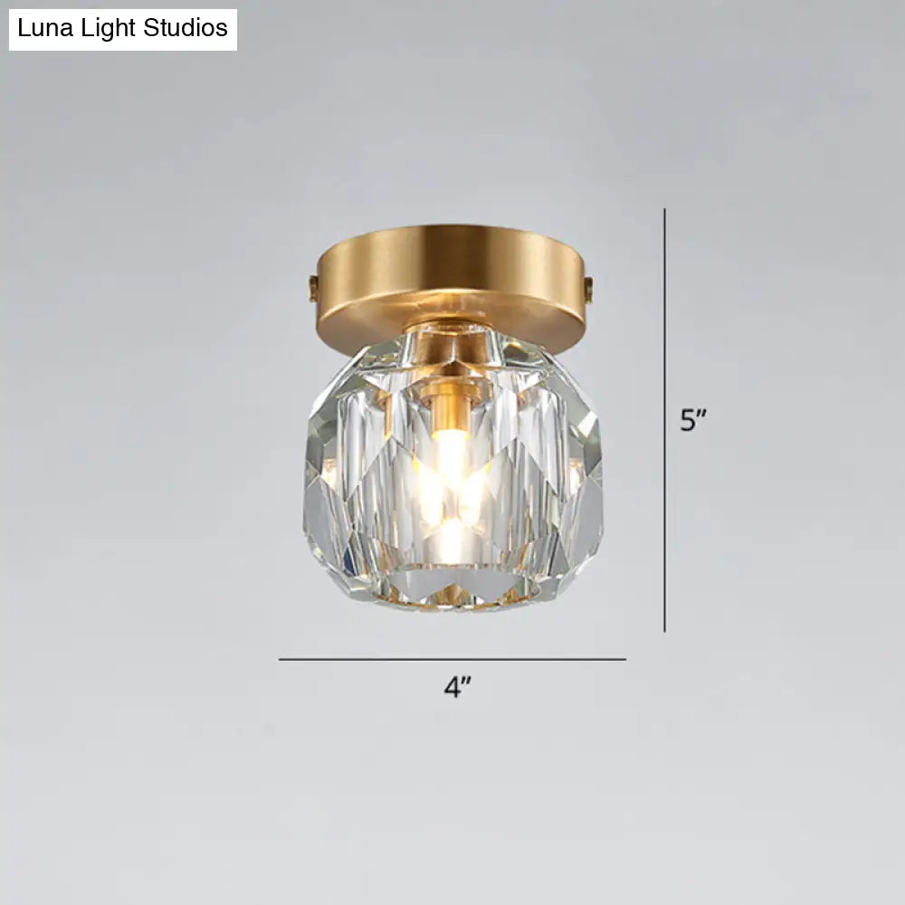 DecorBites™ DecorBites™ Simple and Elegant Mini Faceted Crystal Flush Light in Gold - Ideal for Corridors and Small Spaces