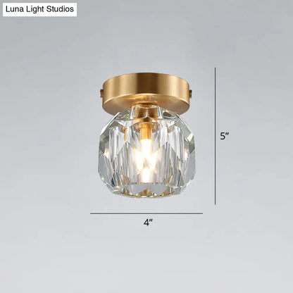 DecorBites™ DecorBites™ Simple and Elegant Mini Faceted Crystal Flush Light in Gold - Ideal for Corridors and Small Spaces