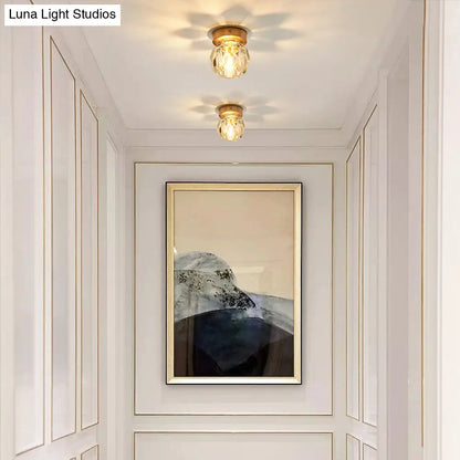 DecorBites™ DecorBites™ Simple and Elegant Mini Faceted Crystal Flush Light in Gold - Ideal for Corridors and Small Spaces