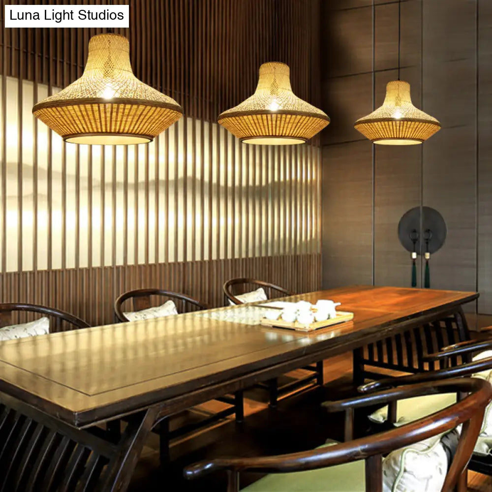 Simple Beige Dining Room Pendant Light with Bamboo Shade - 1-Light Down Lighting Kit