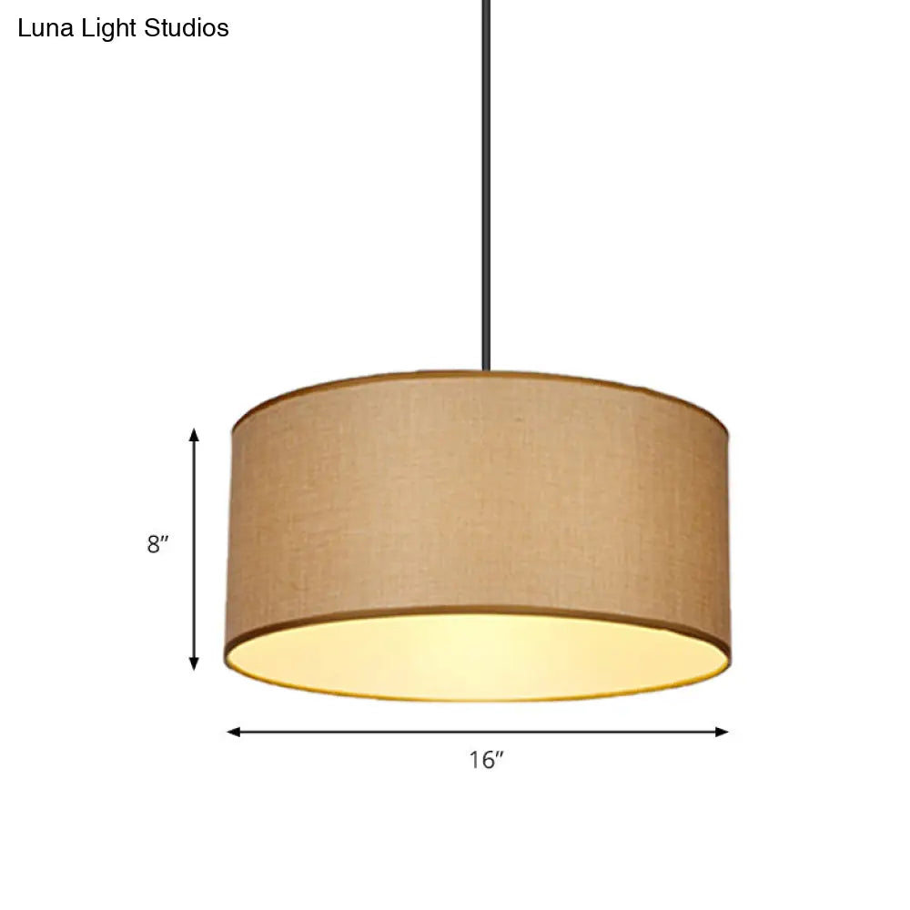 Simple Beige Fabric Drum Pendant LED Ceiling Light Fixture, 12"/16"/19.5" Dia