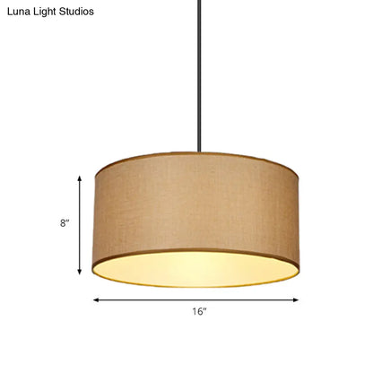 Simple Beige Fabric Drum Pendant LED Ceiling Light Fixture, 12"/16"/19.5" Dia