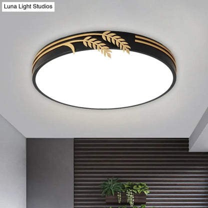 DecorBites™ DecorBites™ Simple Black LED Round Ceiling Light with Wheat Deco - Warm/White Light, 16"/19.5" Wide