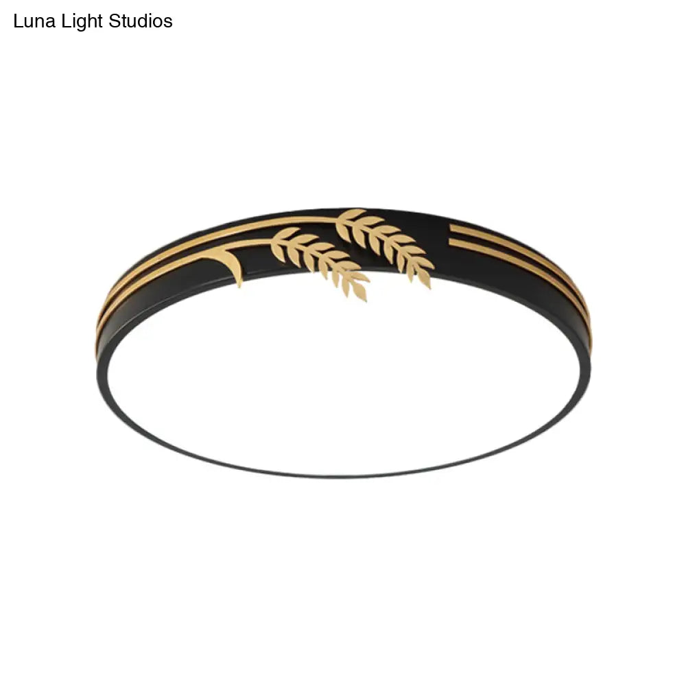 DecorBites™ DecorBites™ Simple Black LED Round Ceiling Light with Wheat Deco - Warm/White Light, 16"/19.5" Wide