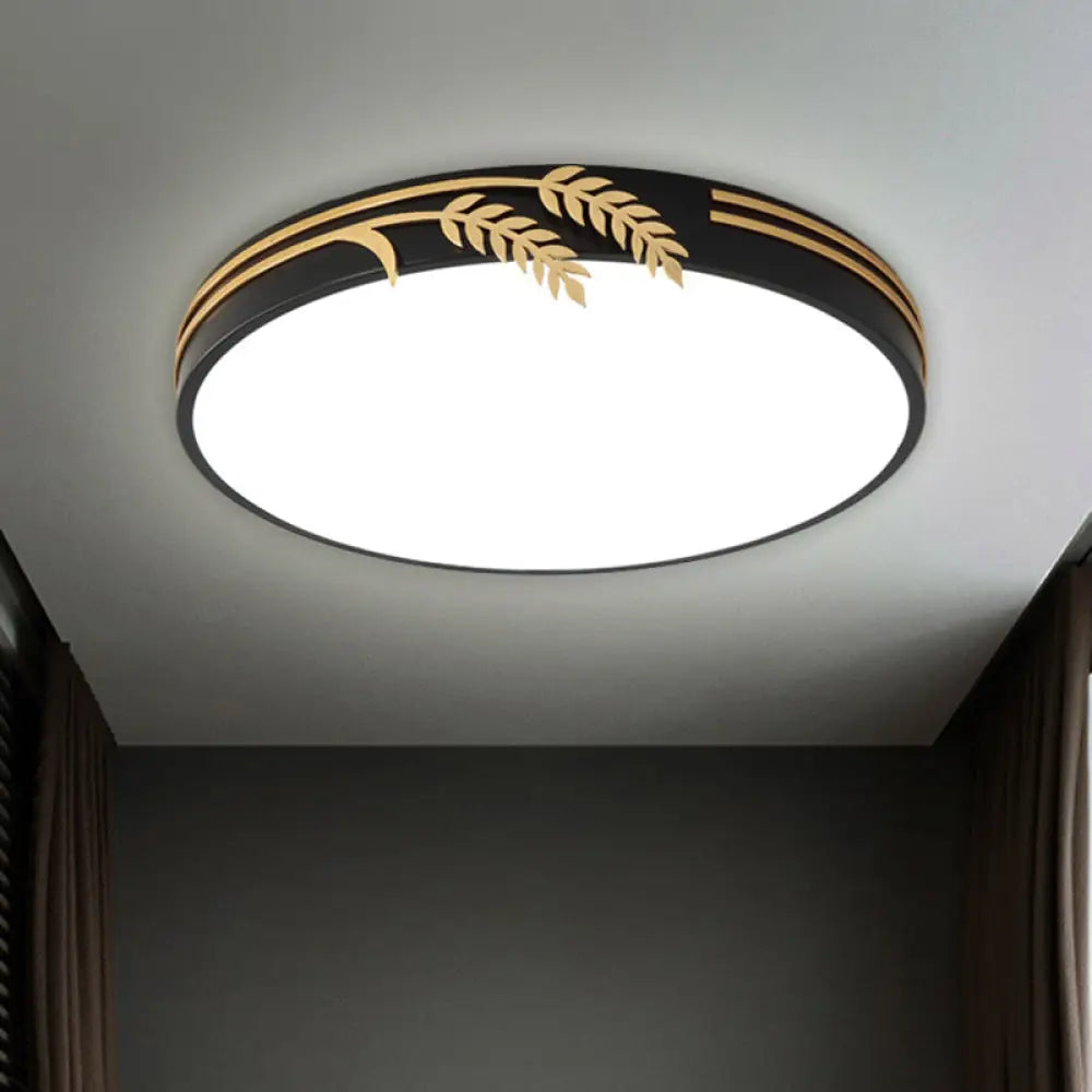 DecorBites™ DecorBites™ Simple Black LED Round Ceiling Light with Wheat Deco - Warm/White Light, 16"/19.5" Wide