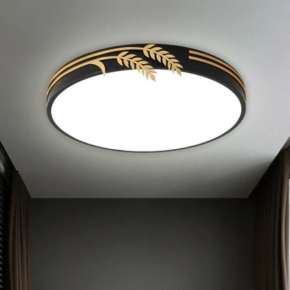 DecorBites™ DecorBites™ Simple Black LED Round Ceiling Light with Wheat Deco - Warm/White Light, 16"/19.5" Wide